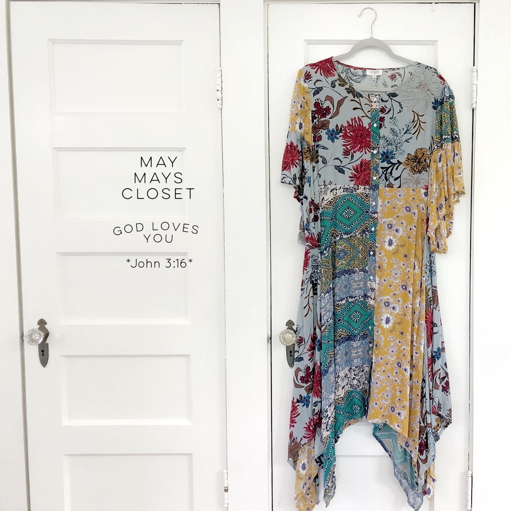 LOWEST NWT Umgee Mix Print Scarf Floral Dress S